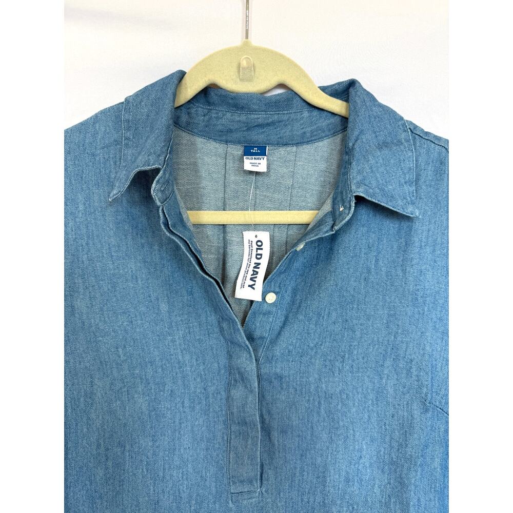 NWT Old Navy Blue Jean Chambray Shirt Mini Dress Medium Tall Short Sleeve Collar - Picture 3 of 4